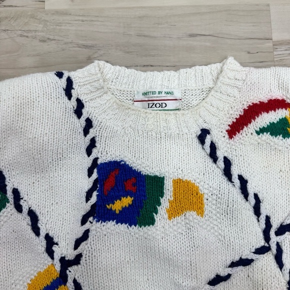 Vintage Izod Nautical Regatta crewneck sweater ropes & flags Sz Medium - Picture 4 of 10